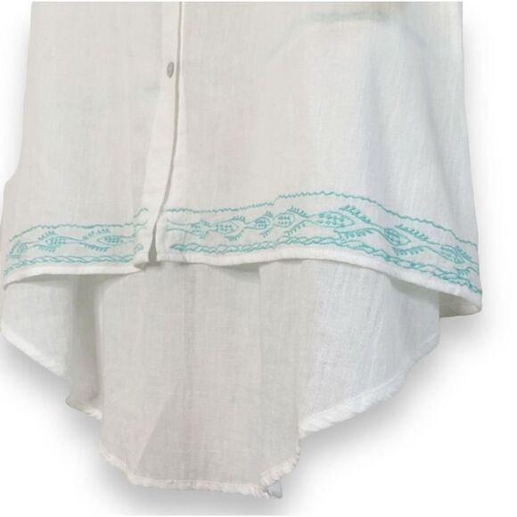 Piccola Bella Linen Button Front Blue Embroidery Shirt Cover-Up Women’s Size - M - Picture 9 of 9